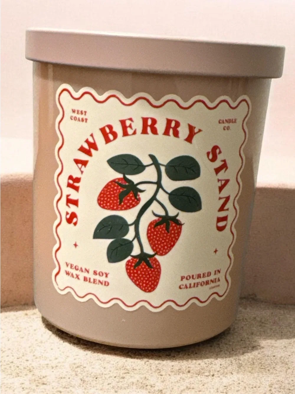 Strawberry Stand Scented Candle - Neutral Beige Jar